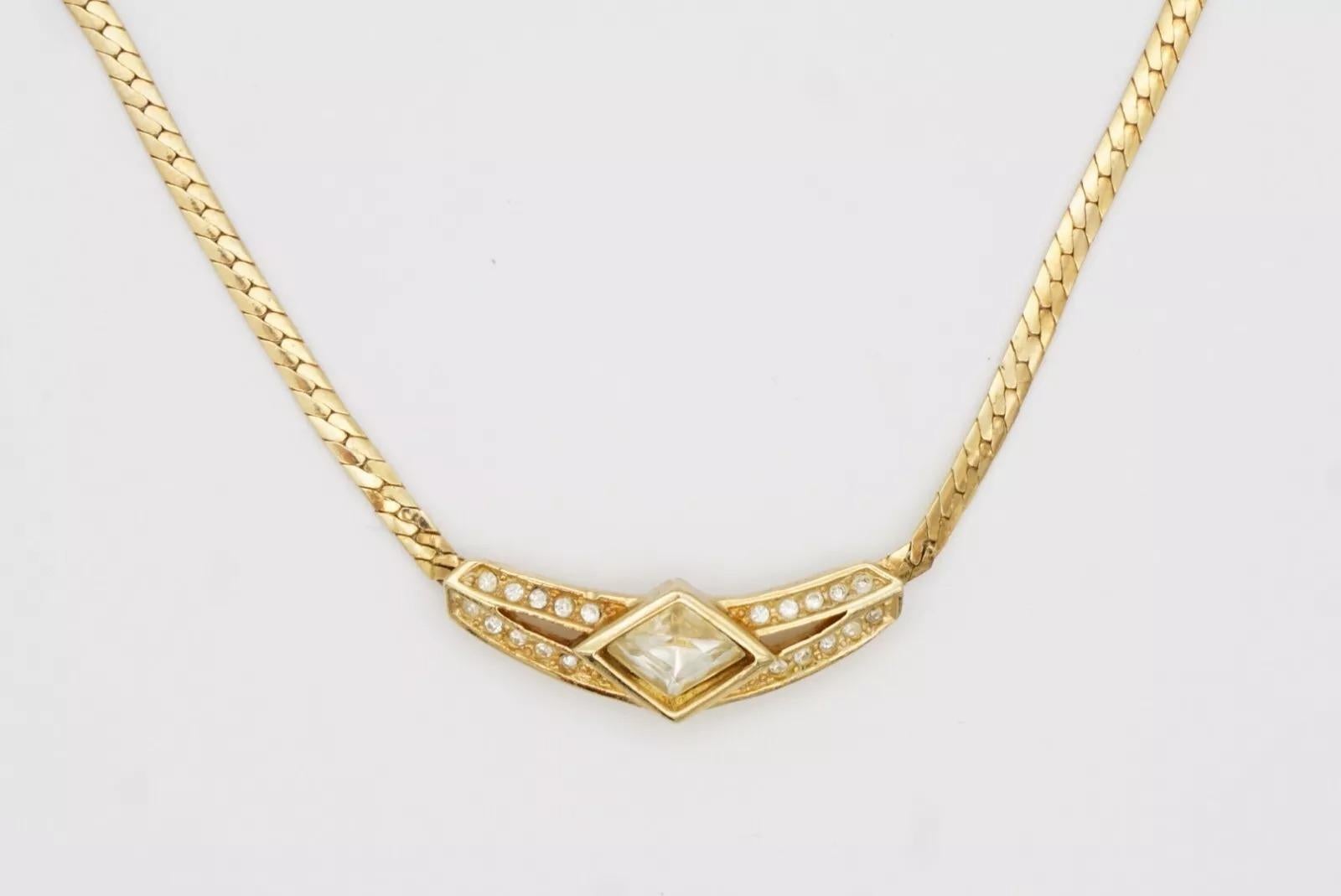 Christian Dior Vintage 1970s Crystals Moon Diamond Long Bar Pendant Necklace 6