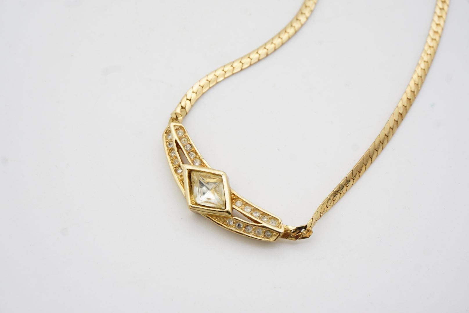 Christian Dior Vintage 1970s Crystals Moon Diamond Long Bar Pendant Necklace 9