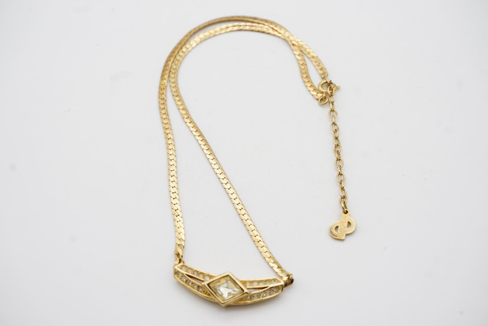 Christian Dior Vintage 1970s Crystals Moon Diamond Long Bar Pendant Necklace 10