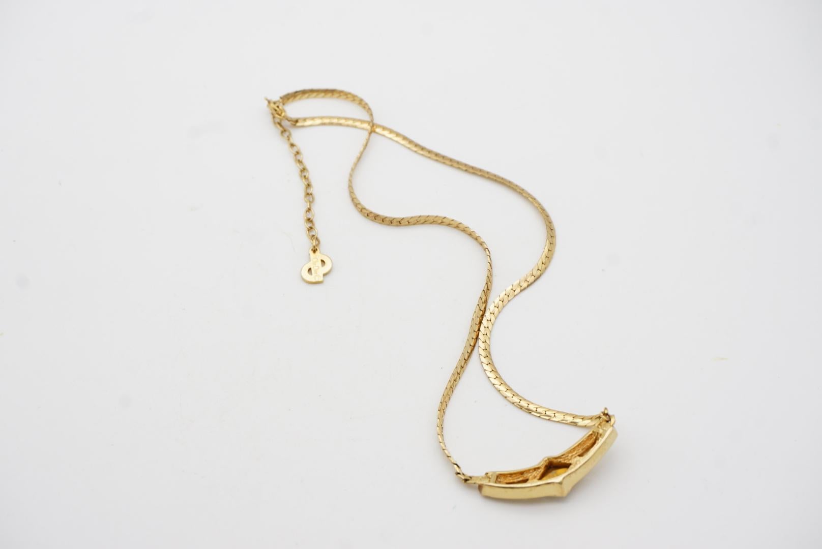 Christian Dior Vintage 1970s Crystals Moon Diamond Long Bar Pendant Necklace 12
