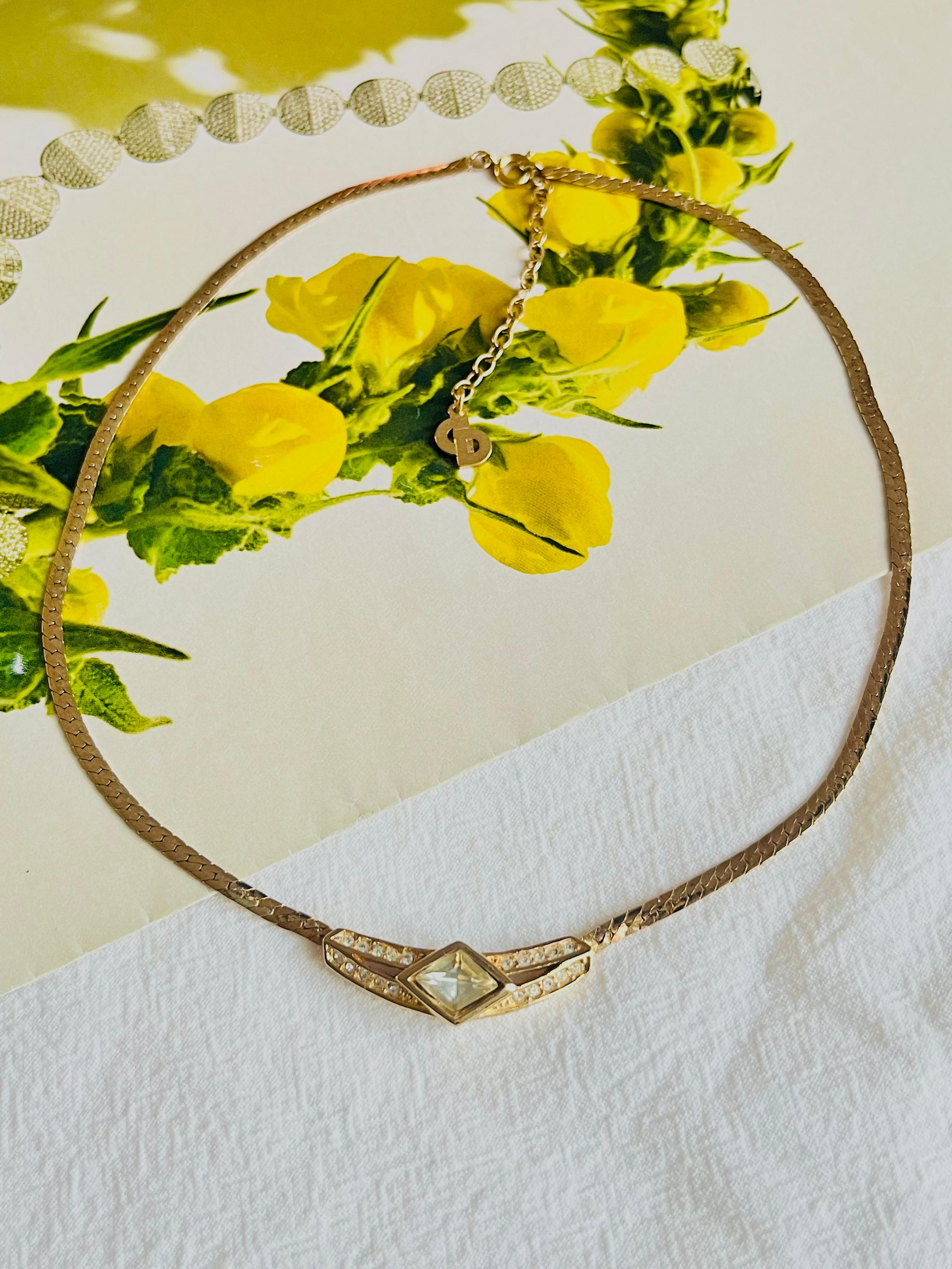 Art déco Christian Dior, collier pendentif vintage à barres longues avec cristaux de lune et diamants, années 1970 en vente