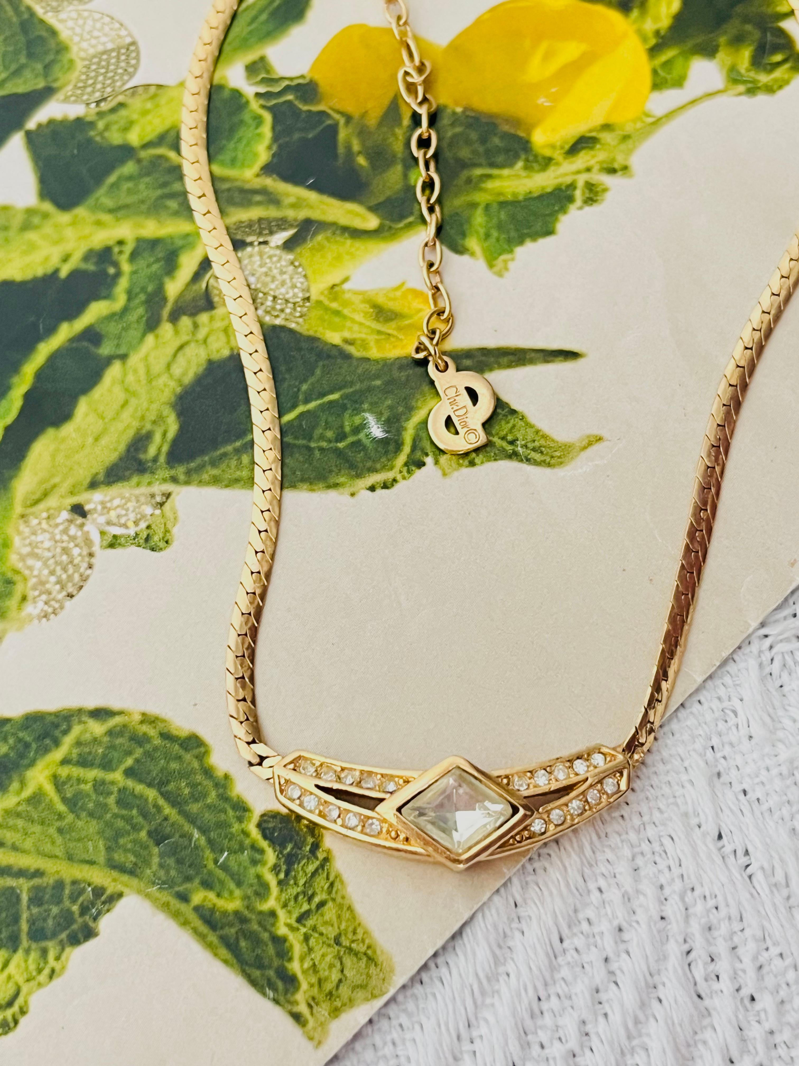 Art Deco Christian Dior Vintage 1970s Crystals Moon Diamond Long Bar Pendant Necklace