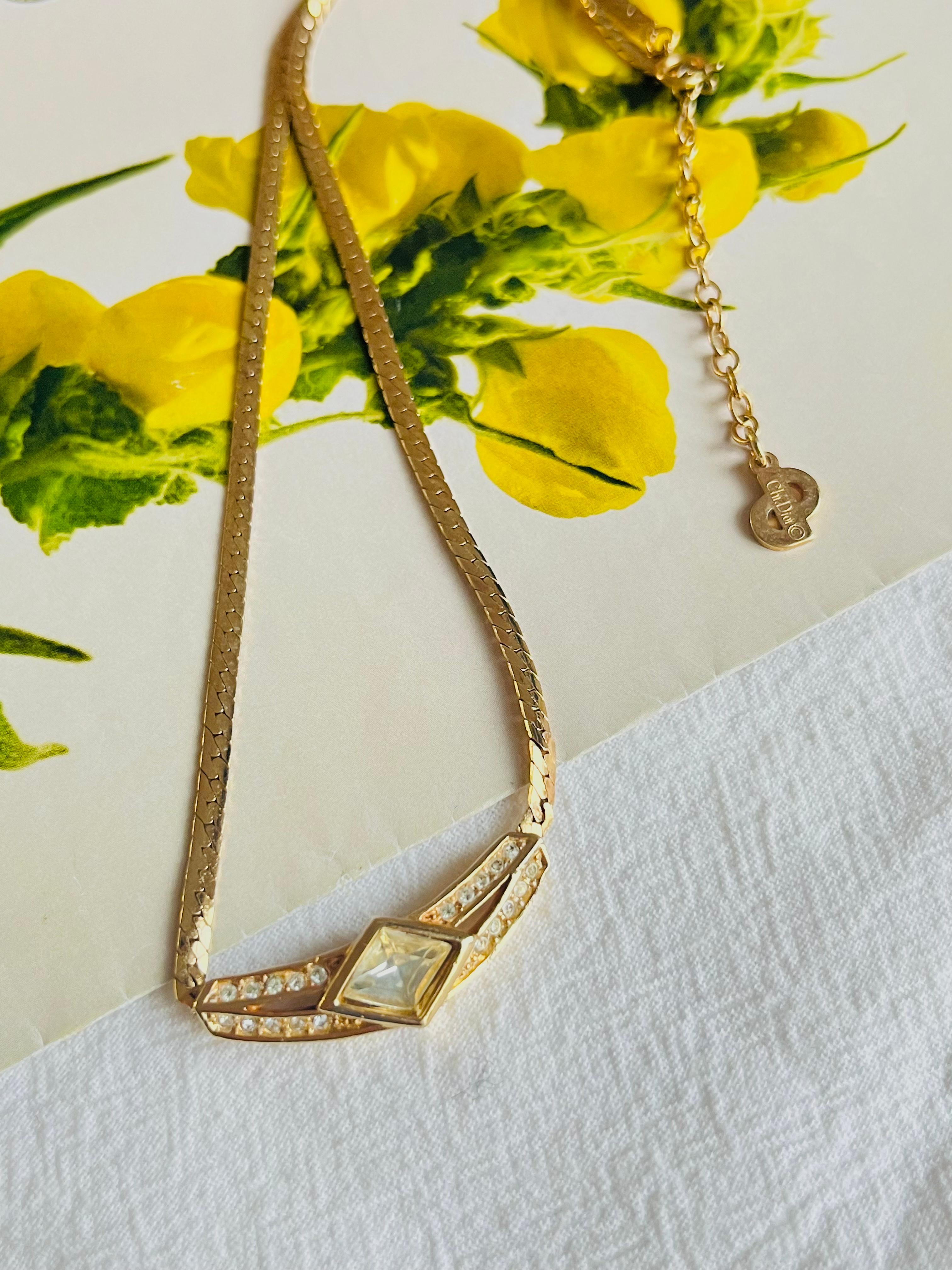 Christian Dior Vintage 1970s Crystals Moon Diamond Long Bar Pendant Necklace 1