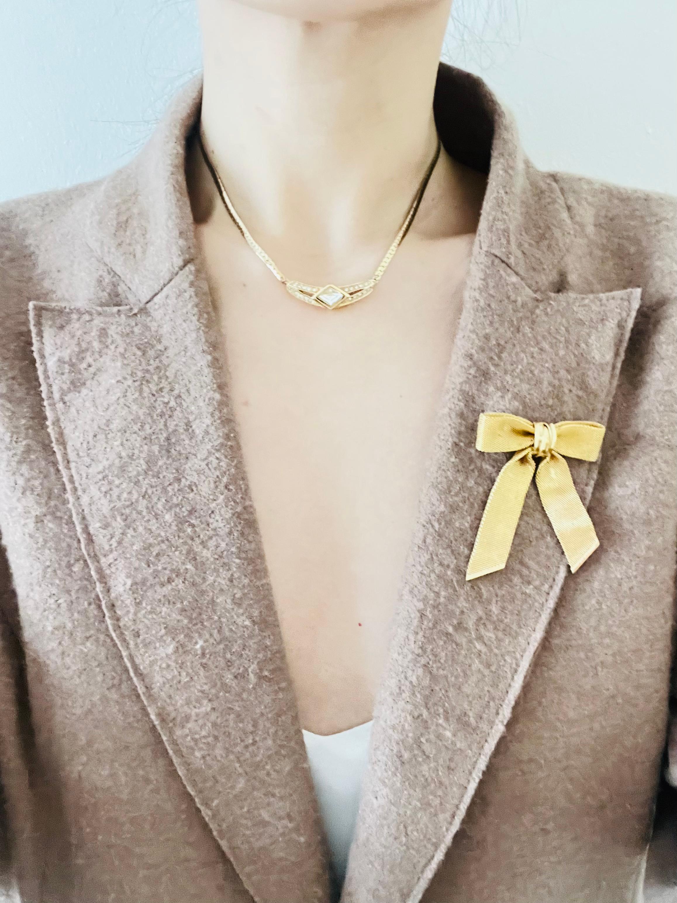 Christian Dior Vintage 1970s Crystals Moon Diamond Long Bar Pendant Necklace 3