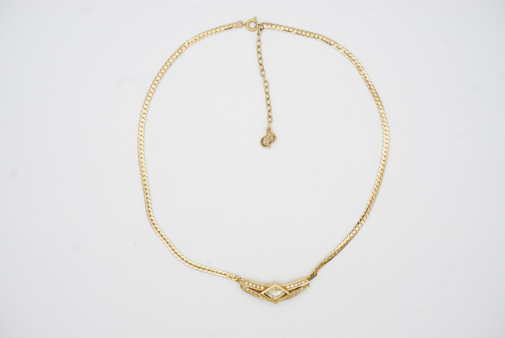 Christian Dior, collier pendentif vintage à barres longues avec cristaux de lune et diamants, années 1970 en vente 4