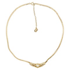 Christian Dior Vintage 1970s Crystals Moon Diamond Long Bar Pendant Necklace