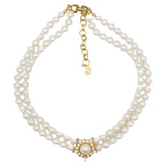 Christian Dior Vintage 1970er Jahre Doppelreihige Perlen Pentagon Kristalle Halskette