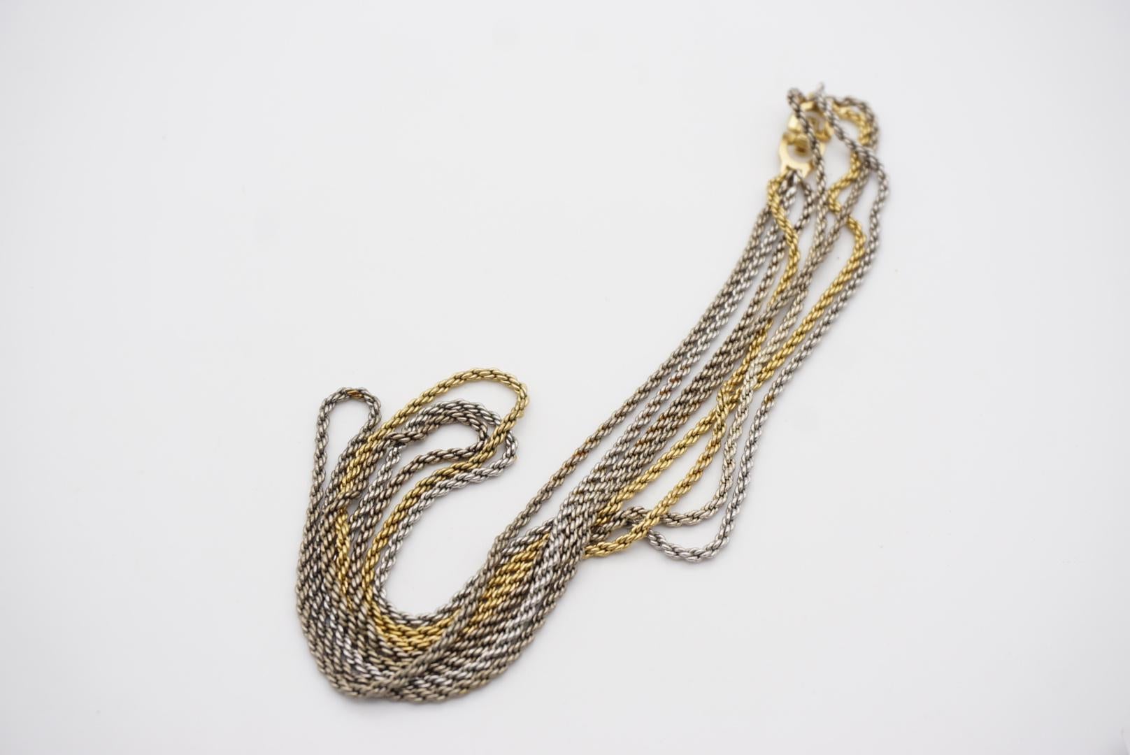 Christian Dior Vintage 1970s Four 4 Strands Layers Chain Necklace, Gold Silver For Sale 5