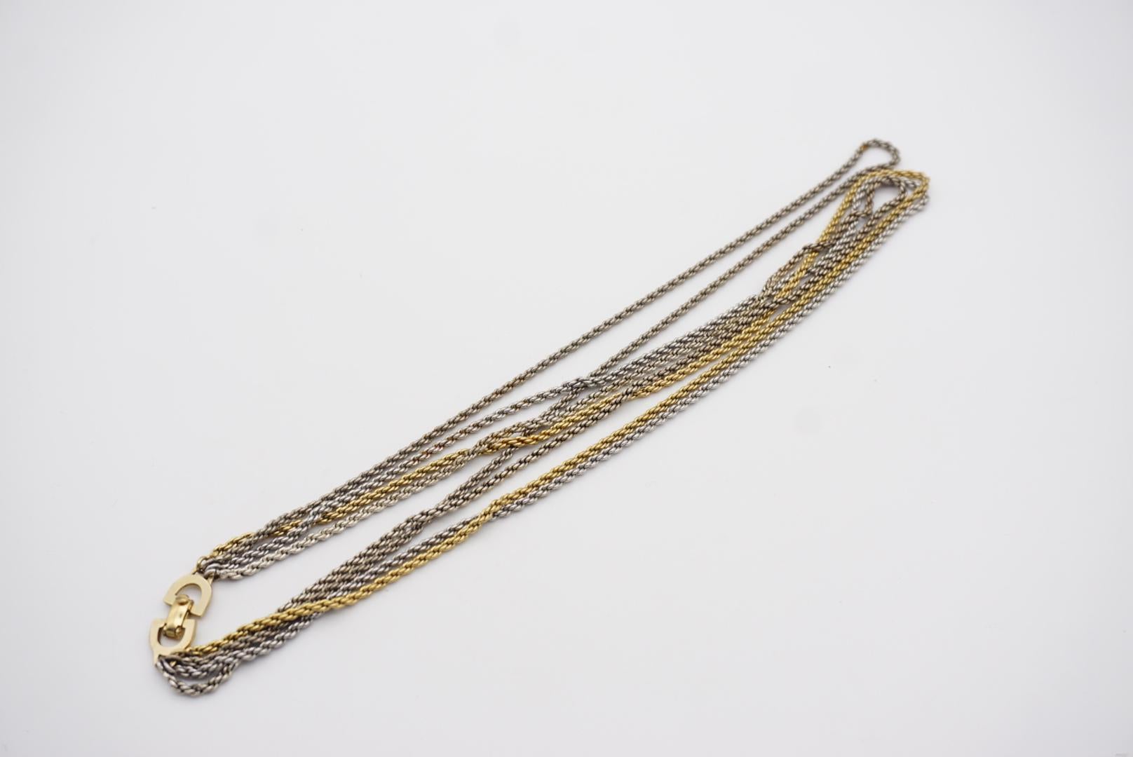 Christian Dior Vintage 1970s Four 4 Strands Layers Chain Necklace, Gold Silver For Sale 6