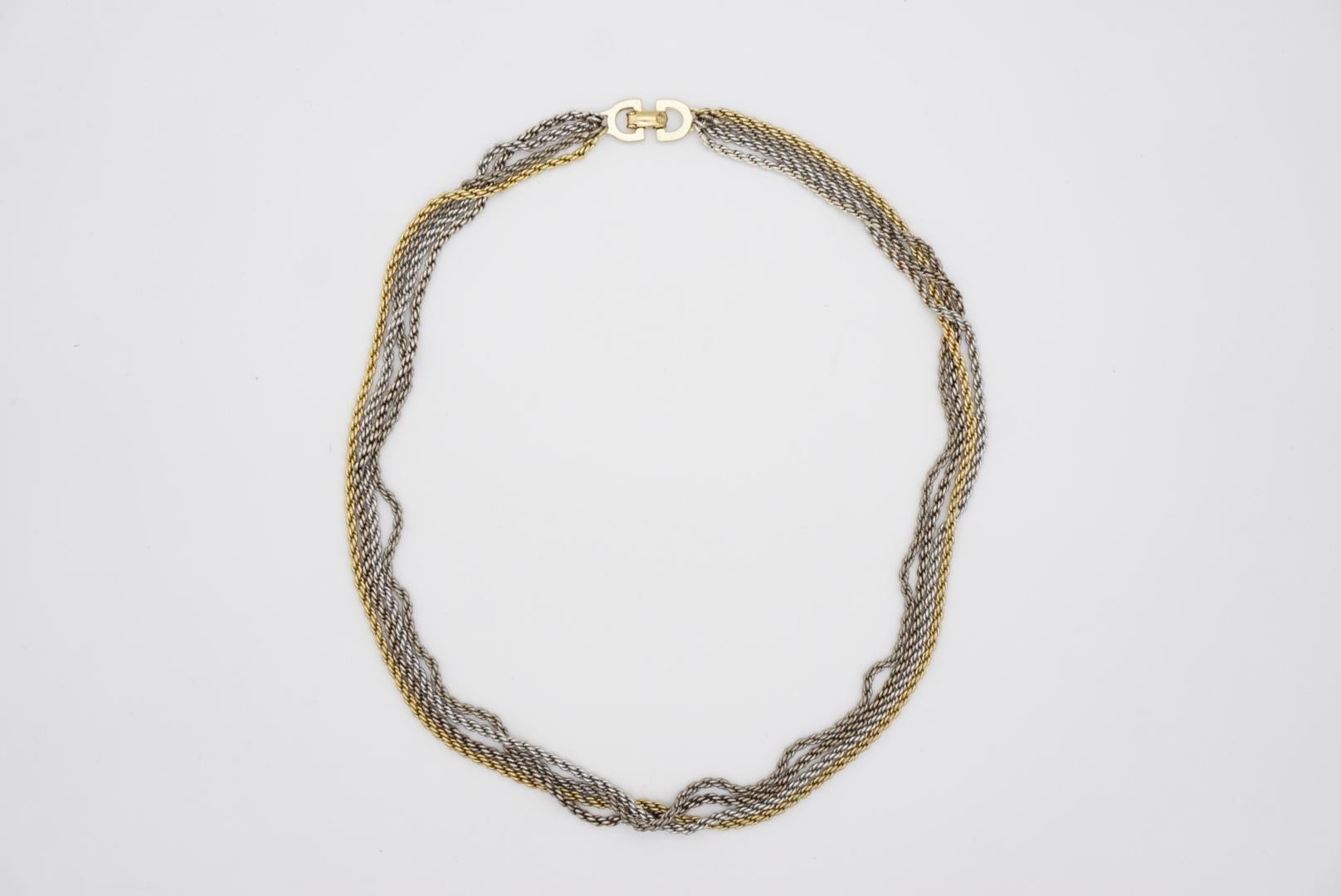 Christian Dior Vintage 1970s Four 4 Strands Layers Chain Necklace, Gold Silver For Sale 3