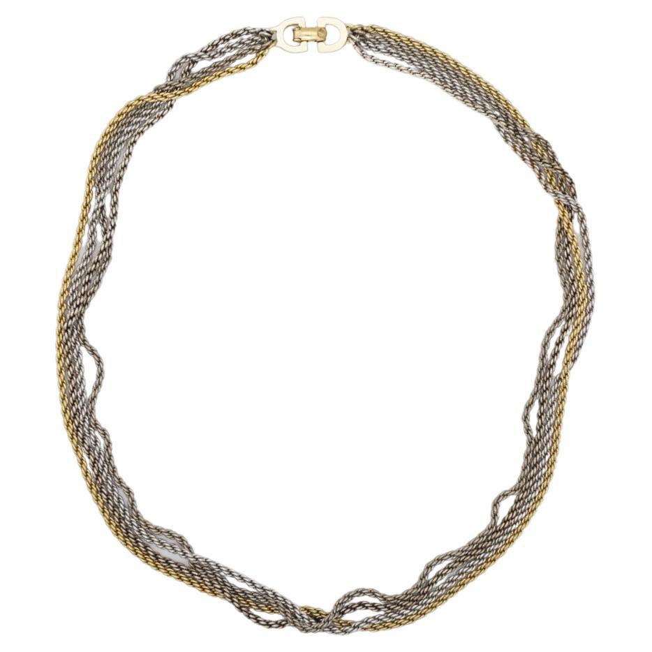 Christian Dior Vintage 1970s Four 4 Strands Layers Chain Necklace, Gold Silver For Sale
