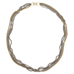Christian Dior Vintage 1970s Four 4 Strands Layers Chain Necklace, Gold Silver