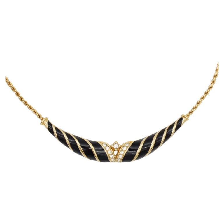 Christian Dior Vintage 1970s Gold Black Enamel Twist Crystals 