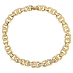 Christian Dior Vintage 1970s Gold Crystals Omega Interlocked Linked Necklace