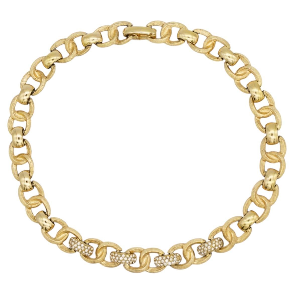 Christian Dior Vintage 1970s Gold Crystals Omega Interlocked Linked Necklace