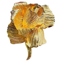 Christian Dior Vintage 1970s Gold Large Textured Rose Blossom Statement Brooch
