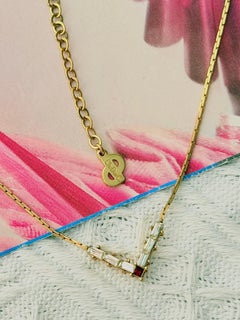 Christian Dior Vintage 1970s Gold Ruby Clear Crystals Triangle Arrow Necklace