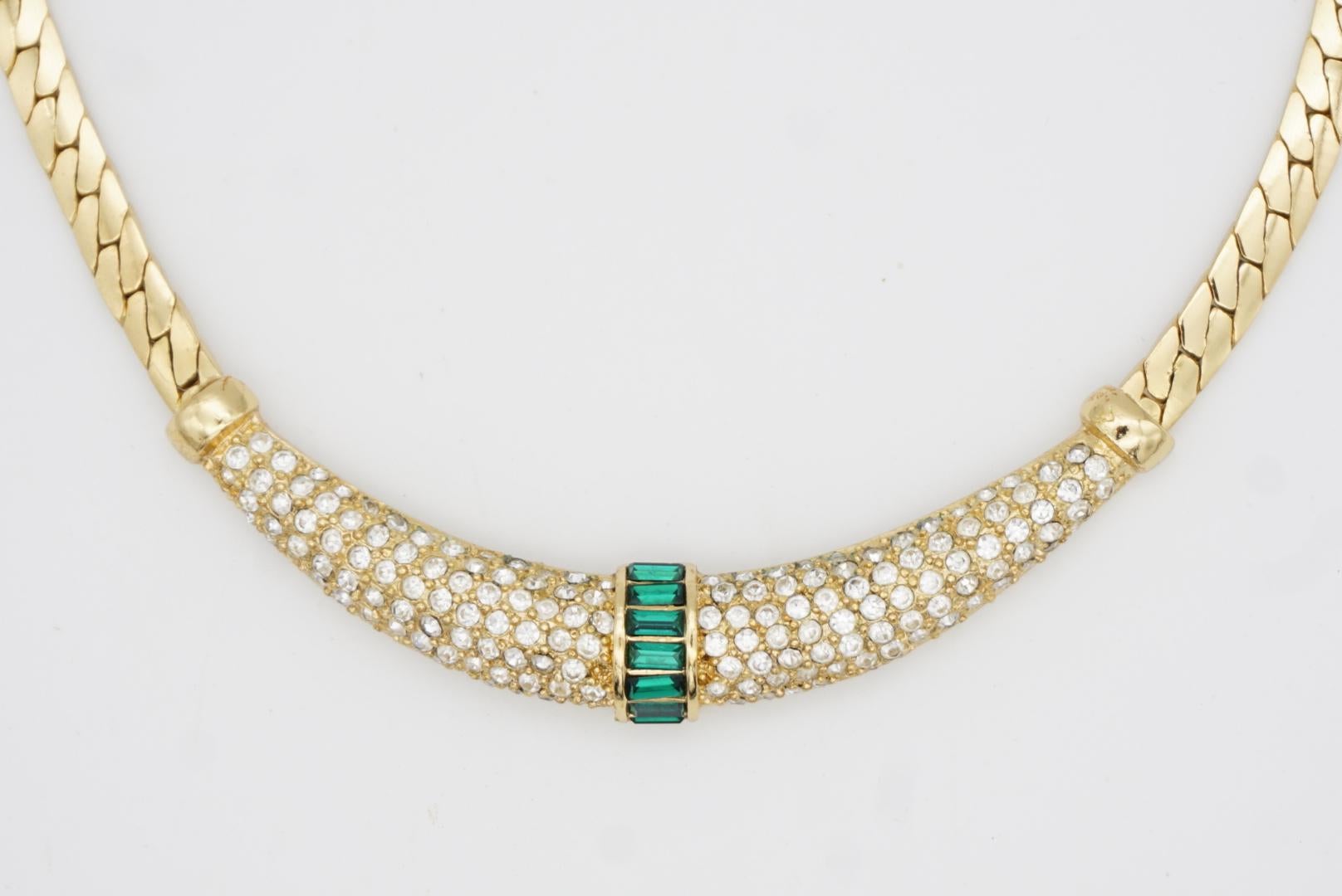 Christian Dior Vintage 1970s Gripoix Emerald Moon Crystals Crescent Necklace 5