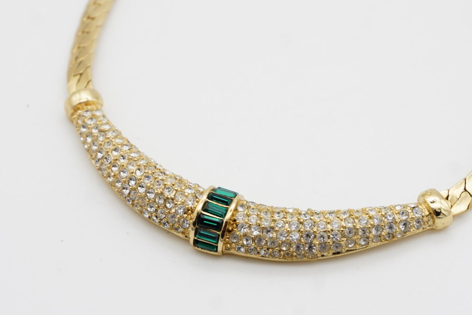 Christian Dior Vintage 1970s Gripoix Emerald Moon Crystals Crescent Necklace 6