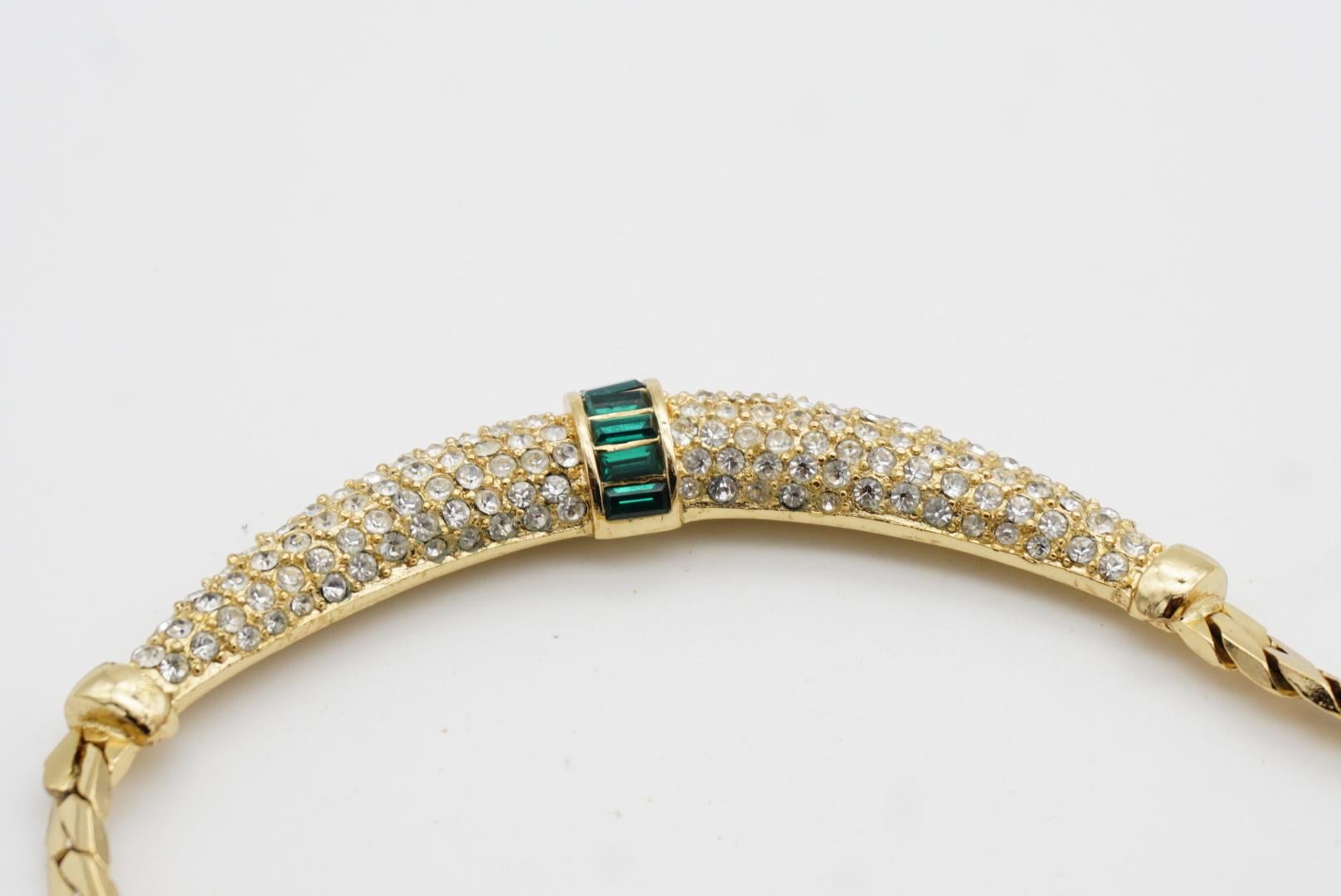 Christian Dior Vintage 1970s Gripoix Emerald Moon Crystals Crescent Necklace 7