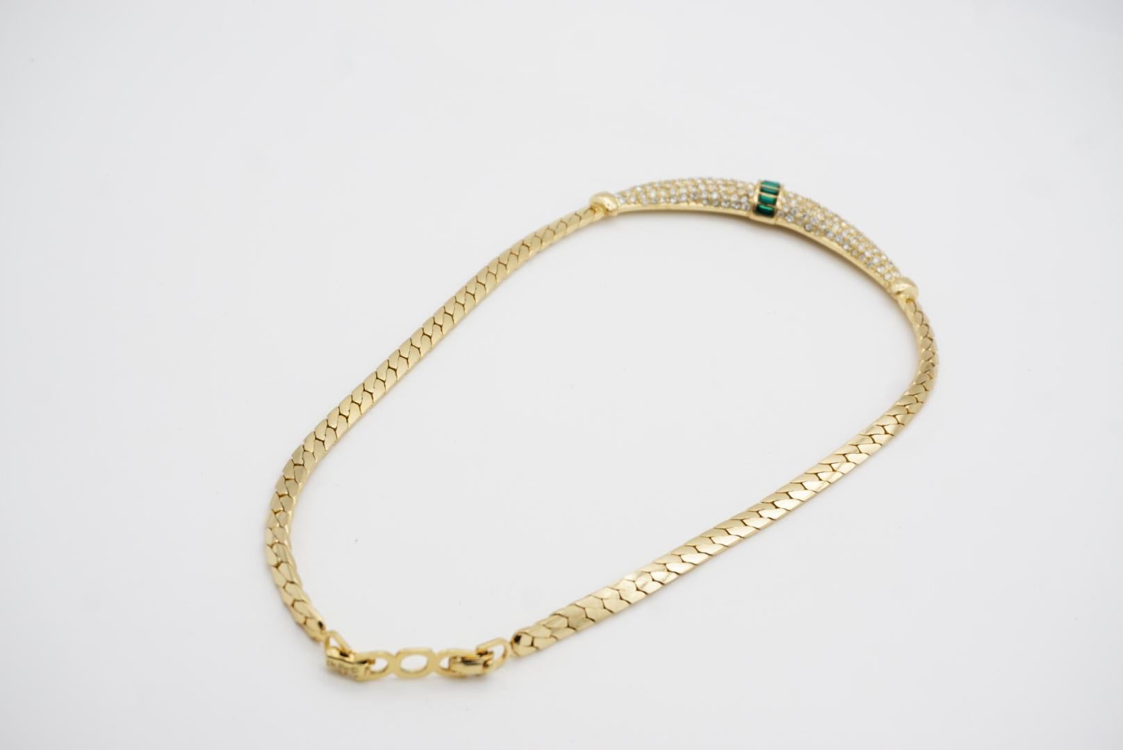 Christian Dior Vintage 1970s Gripoix Emerald Moon Crystals Crescent Necklace 8