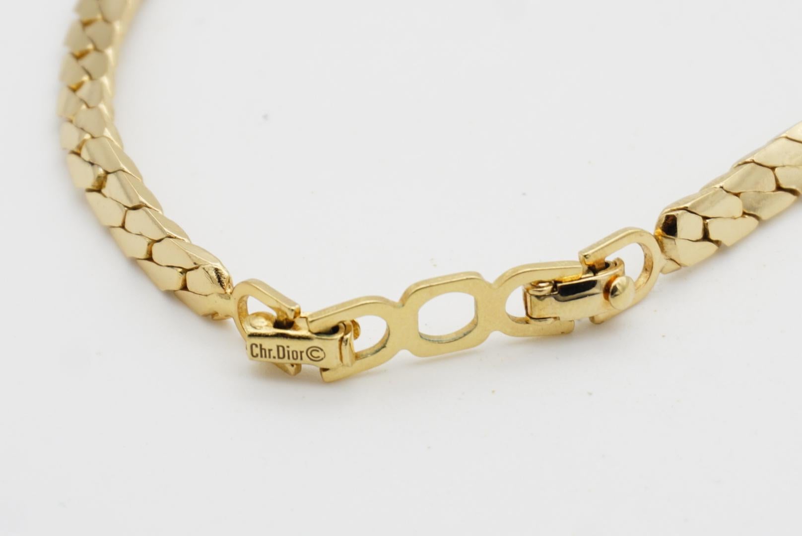 Christian Dior Vintage 1970s Gripoix Emerald Moon Crystals Crescent Necklace 9