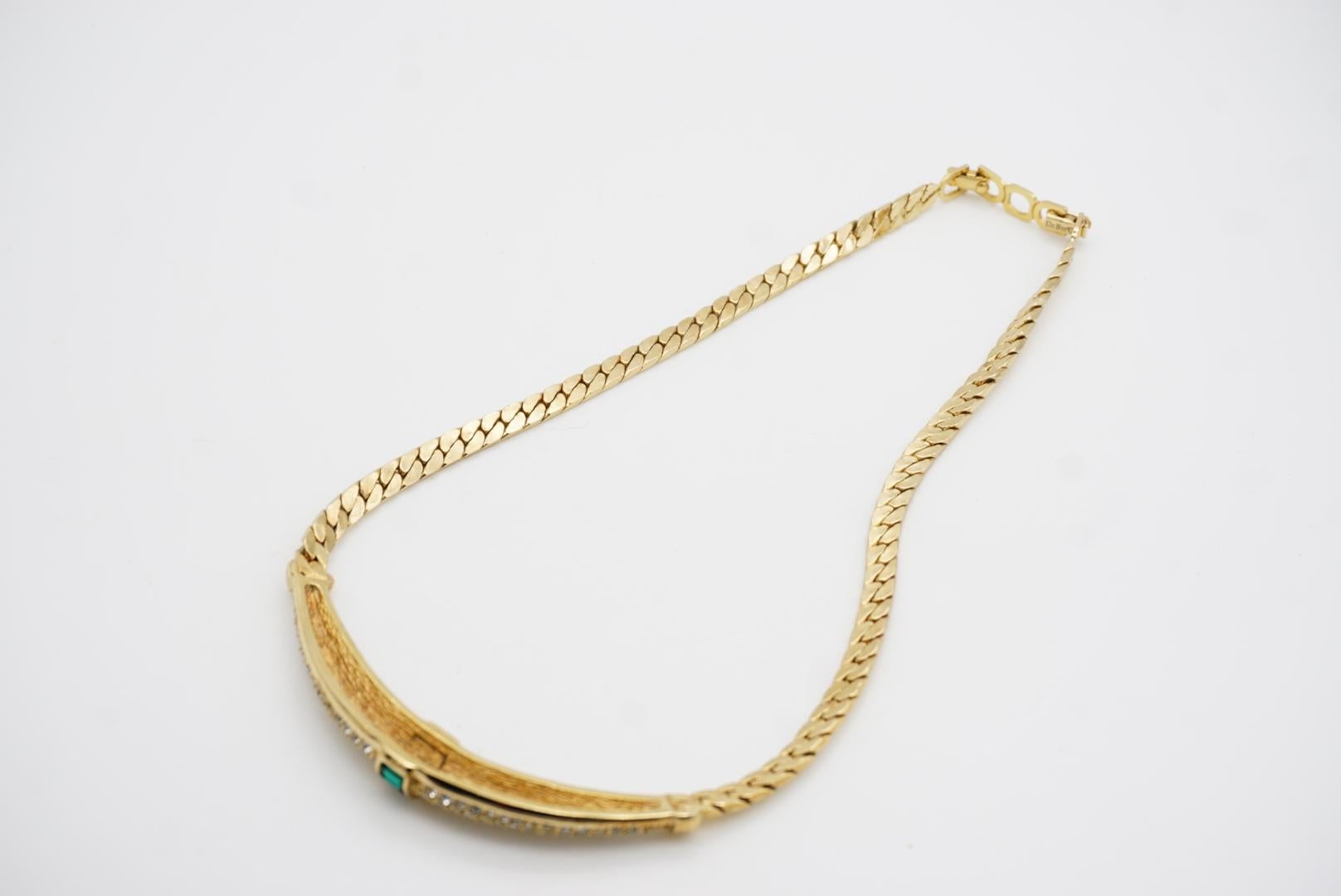 Christian Dior Vintage 1970s Gripoix Emerald Moon Crystals Crescent Necklace 12