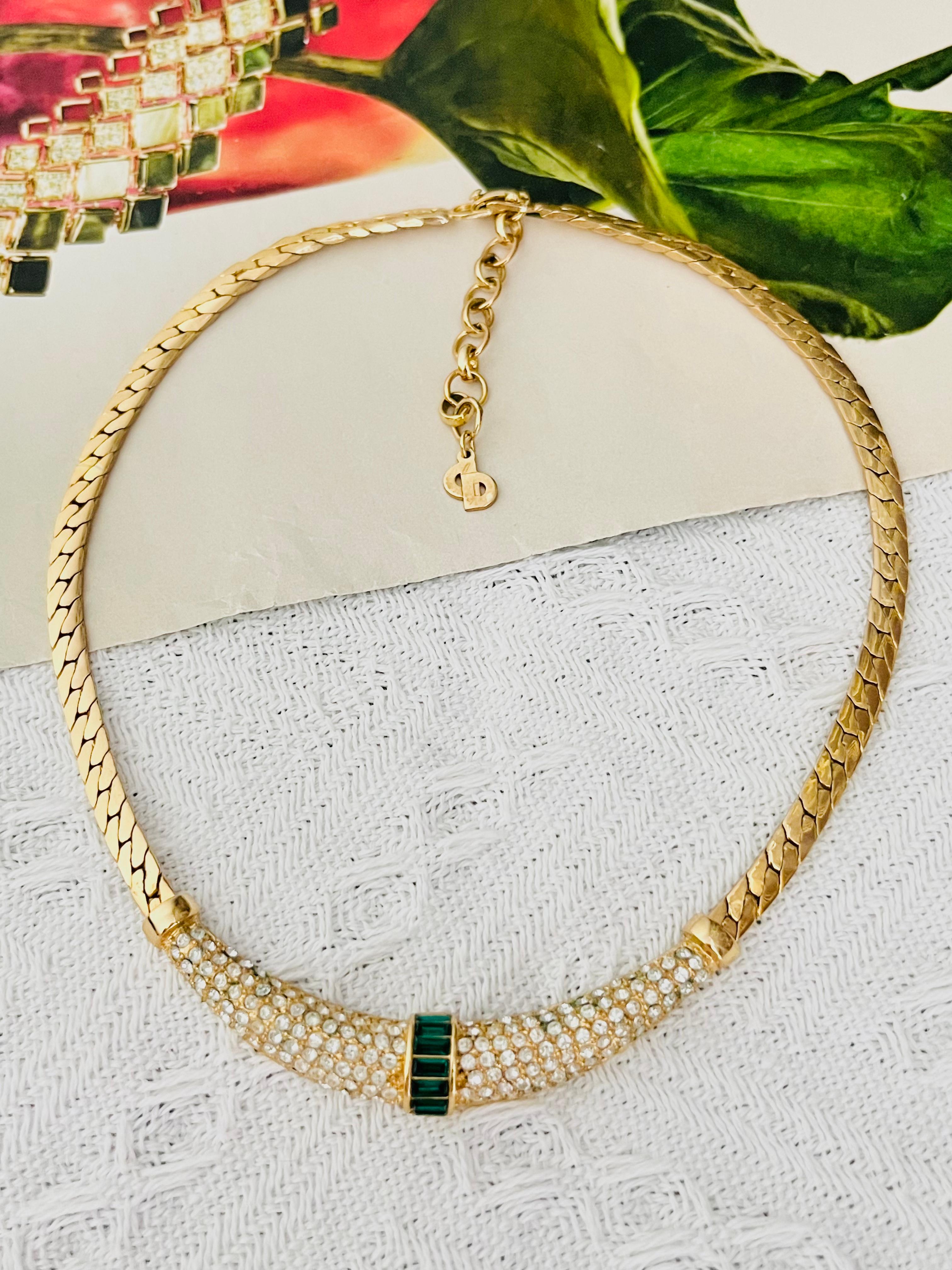 Art Déco Christian Dior Vintage 1970 Gripoix Smeraldo Luna Cristalli Mezzaluna Collana a mezzaluna in vendita