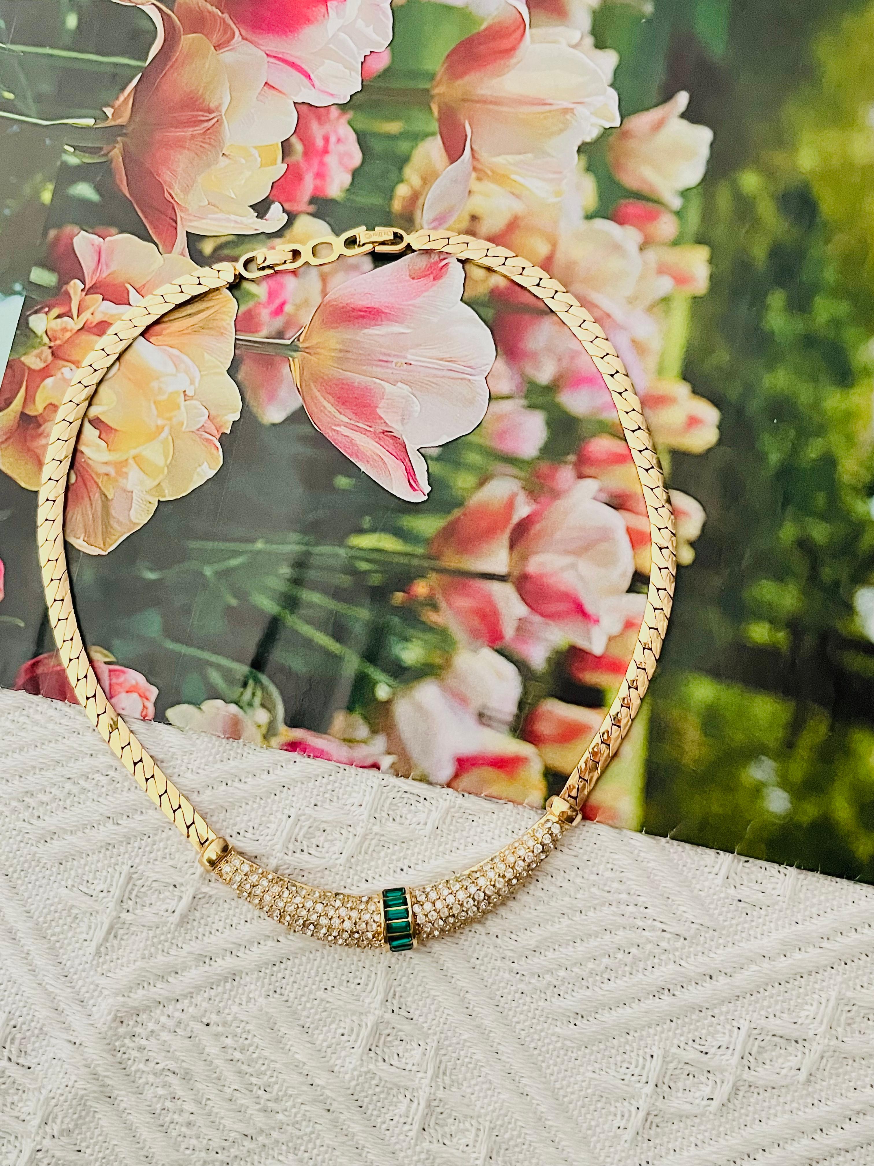 Women's or Men's Christian Dior Vintage 1970s Gripoix Emerald Moon Crystals Crescent Necklace