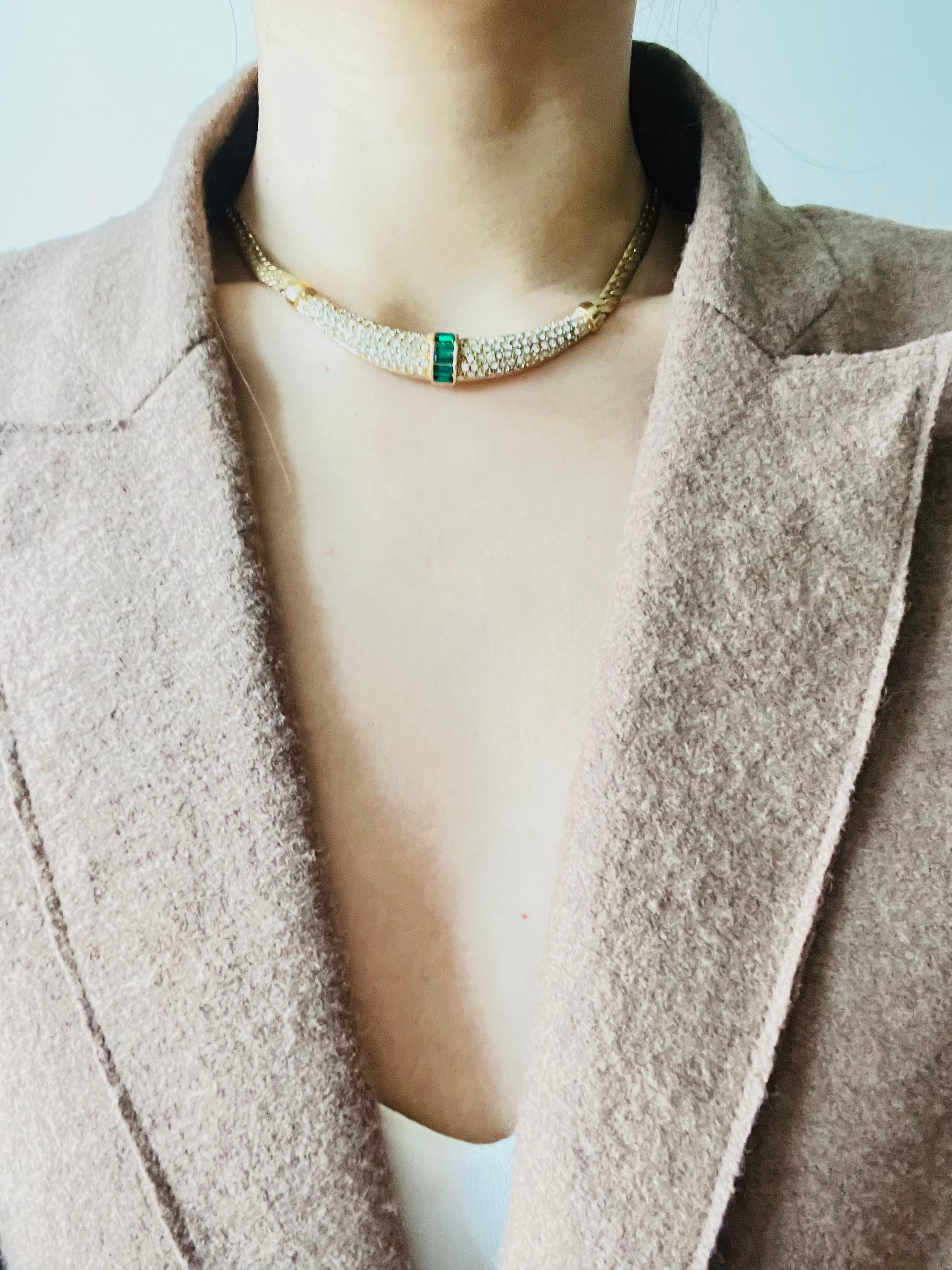 Christian Dior Vintage 1970s Gripoix Emerald Moon Crystals Crescent Necklace 2