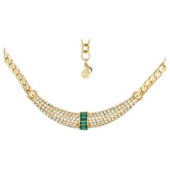 Christian Dior Vintage 1970s Gripoix Emerald Moon Crystals Crescent Necklace