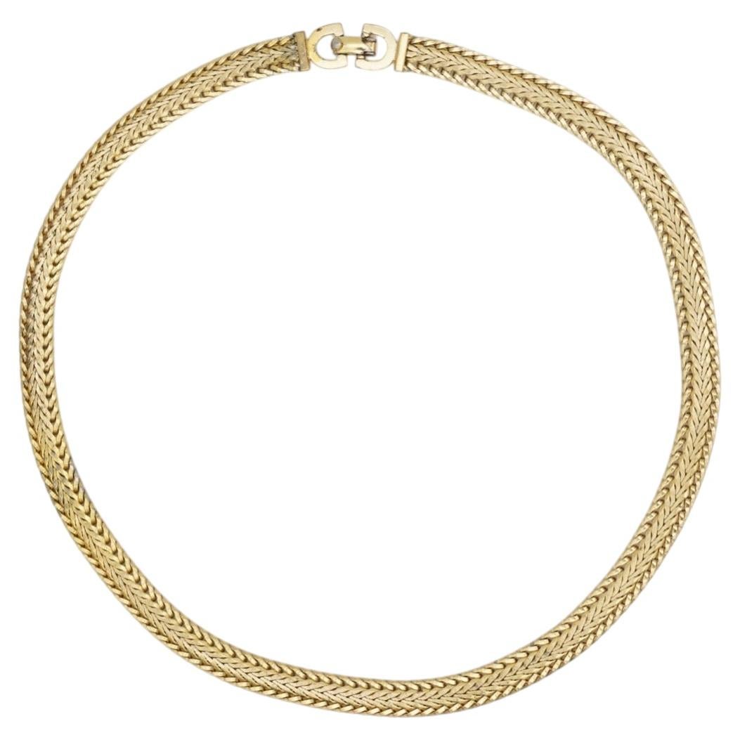 Collier Christian Dior Vintage des années 1970 en maille à chevrons tissée, motif serpent, doré Omega