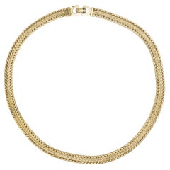 Christian Dior Vintage 1970s Herringbone Mesh Woven Snake Omega Gold Necklace