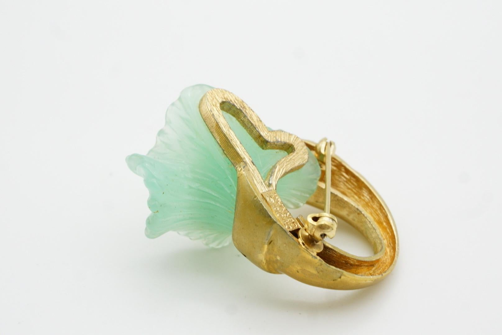 Christian Dior Vintage 1970s Jade Light Frost Green Flower Curled Stem Brooch 5