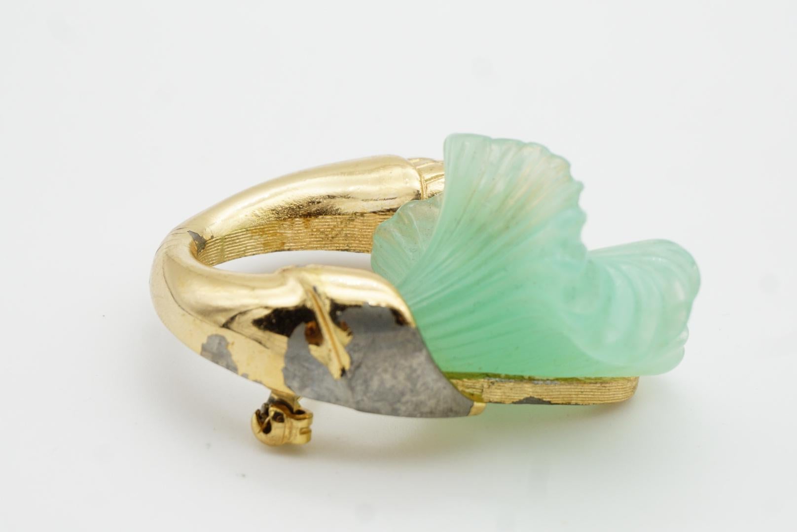 Christian Dior Vintage 1970s Jade Light Frost Green Flower Curled Stem Brooch 5