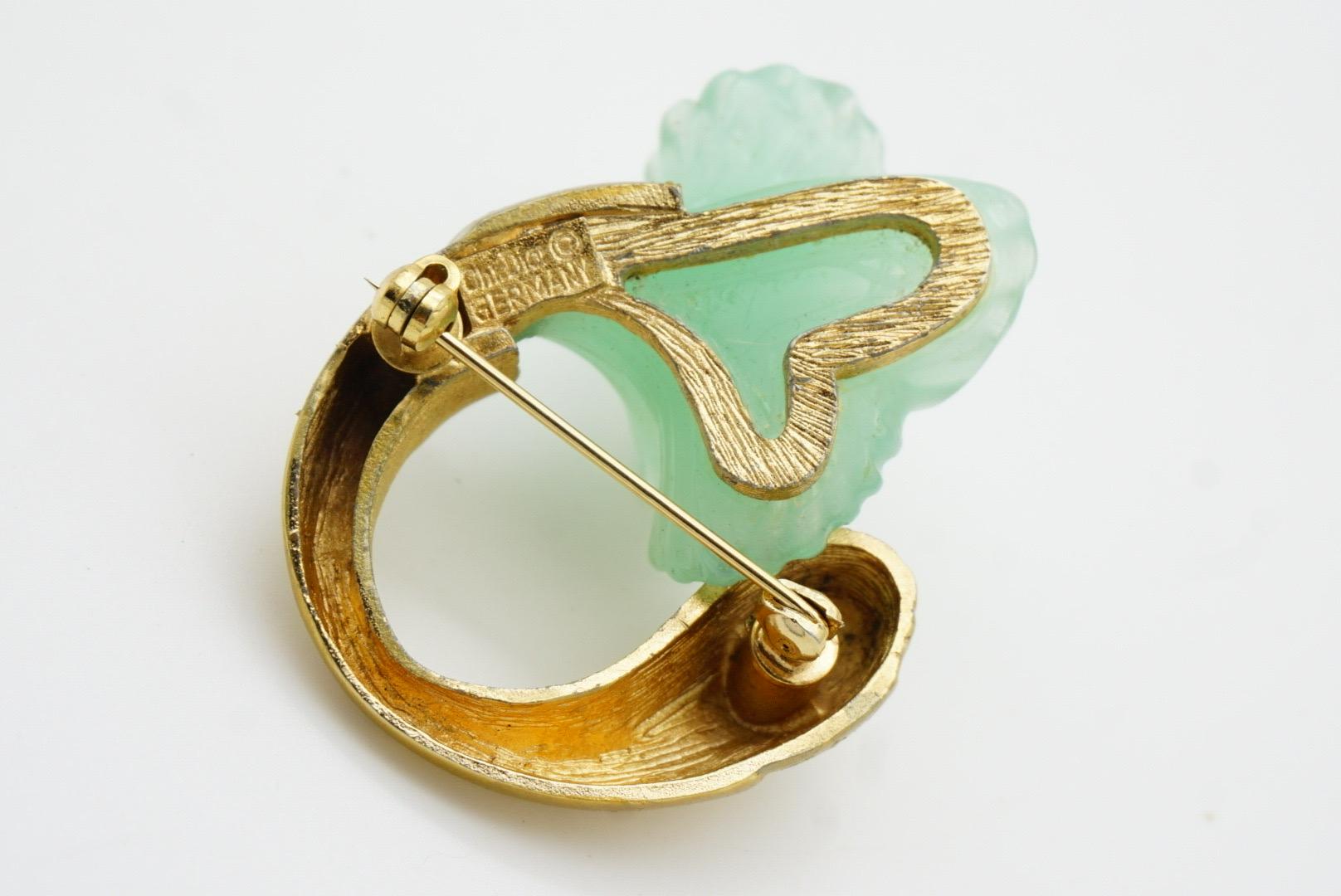 Christian Dior Vintage 1970s Jade Light Frost Green Flower Curled Stem Brooch 6
