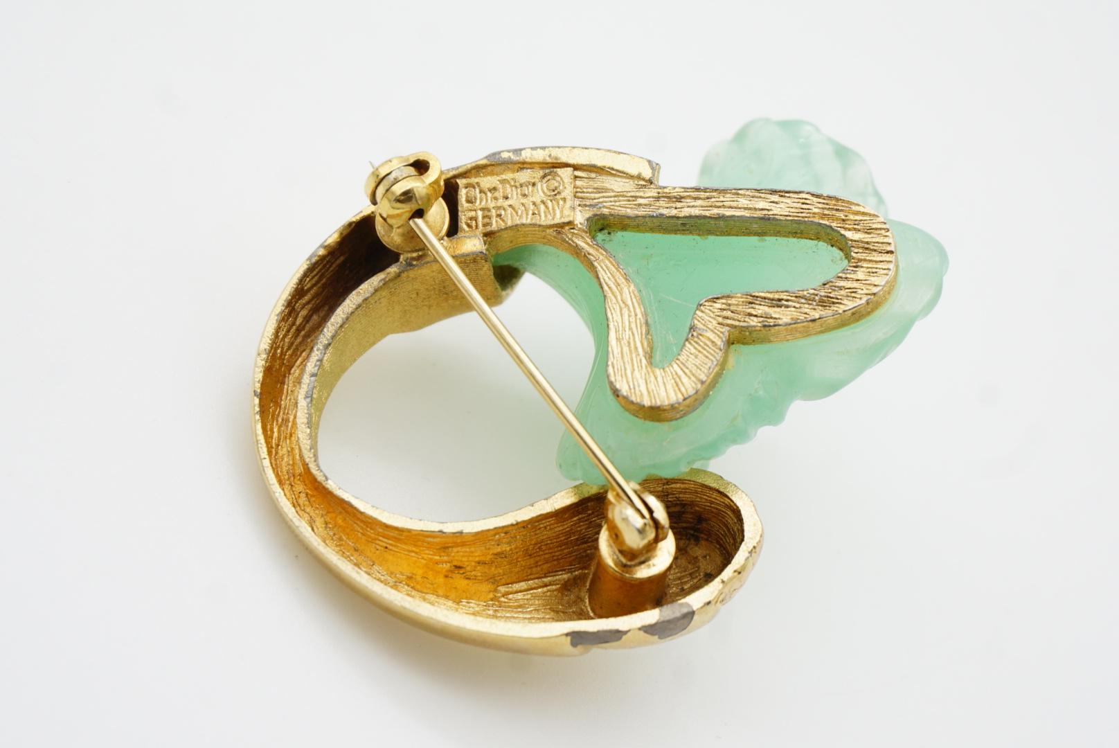 Christian Dior Vintage 1970s Jade Light Frost Green Flower Curled Stem Brooch 6