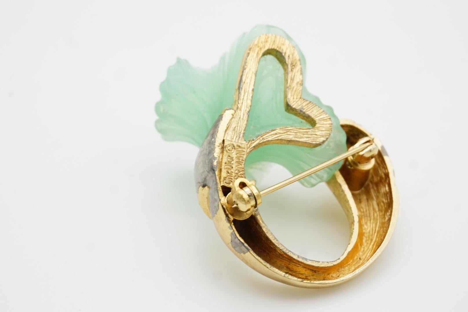 Christian Dior Vintage 1970s Jade Light Frost Green Flower Curled Stem Brooch 8
