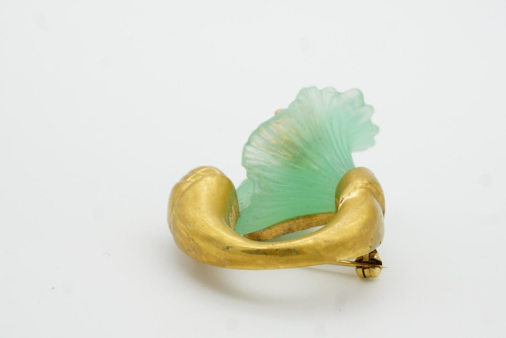 Christian Dior Vintage 1970s Jade Light Frost Green Flower Curled Stem Brooch 3