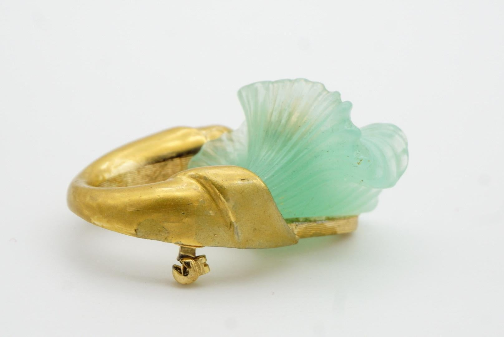Christian Dior Vintage 1970s Jade Light Frost Green Flower Curled Stem Brooch 4