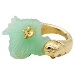 Christian Dior Vintage 1970s Jade Light Frost Green Flower Curled Stem Brooch