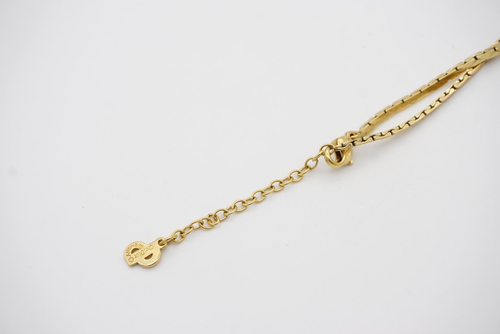 Christian Dior Vintage 1970s Knot Bow Crystals Heart Gold Drop Pendant Necklace 6