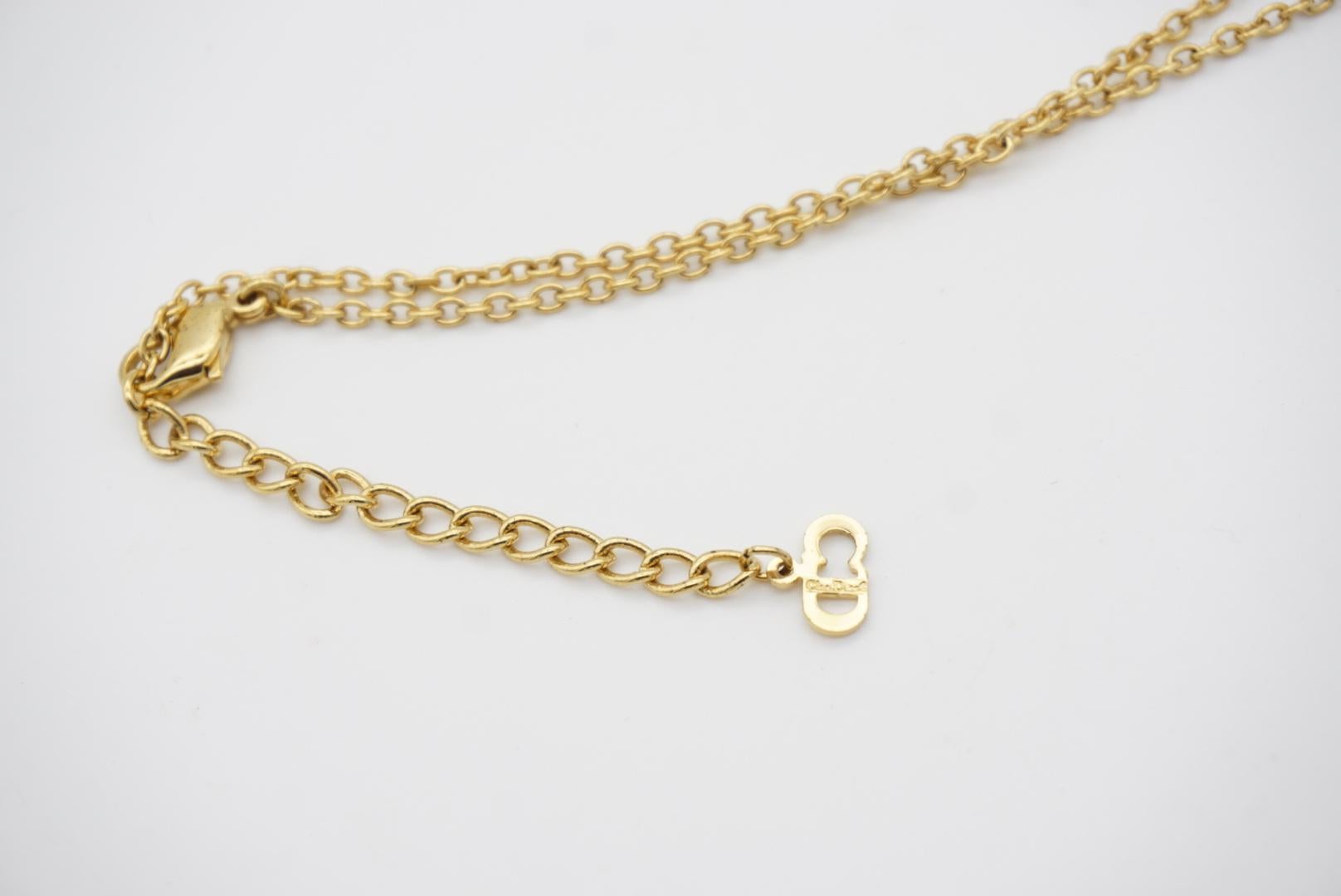 Christian Dior Vintage 1970s Knot Bow Swarovski Crystals Gold Pendant Necklace 2