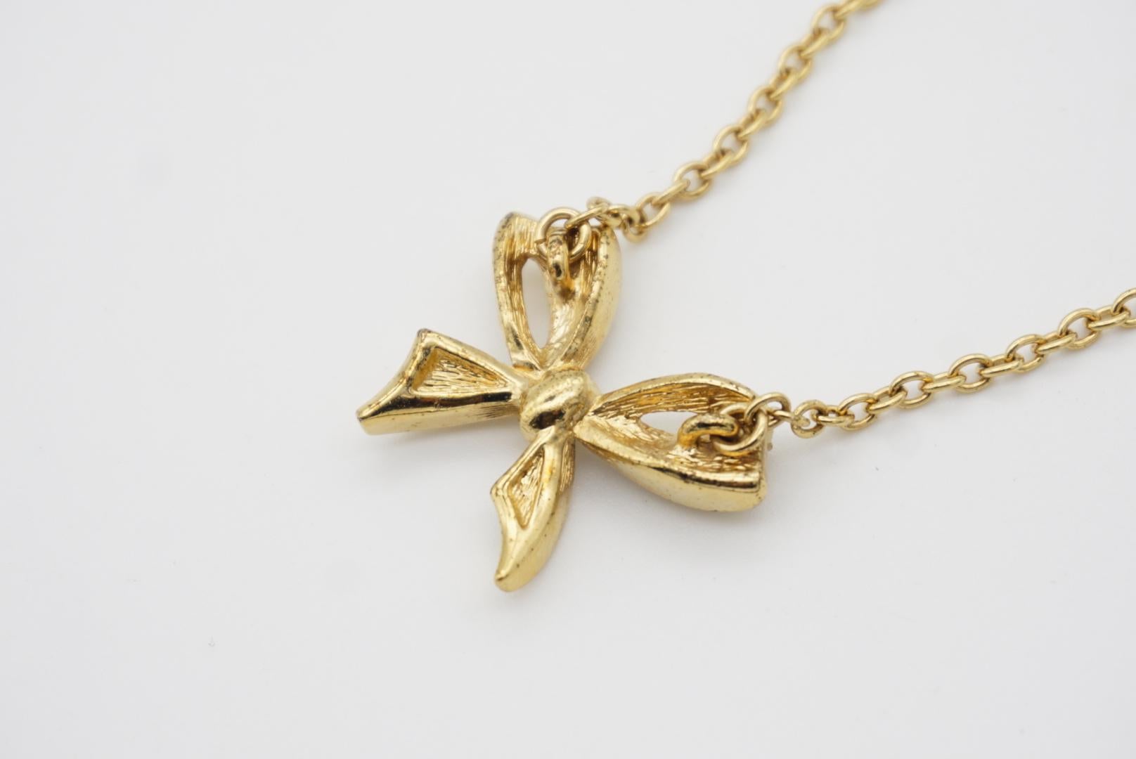 Christian Dior Vintage 1970s Knot Bow Swarovski Crystals Gold Pendant Necklace 1