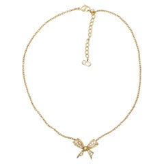 Christian Dior Vintage 1970s Knot Bow Swarovski Crystals Gold Pendant Necklace