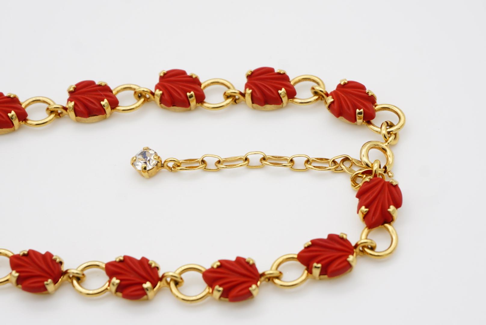 Christian Dior Vintage 1970s Large Interlocked Red Leaf Flower Openwork Necklace For Sale 5