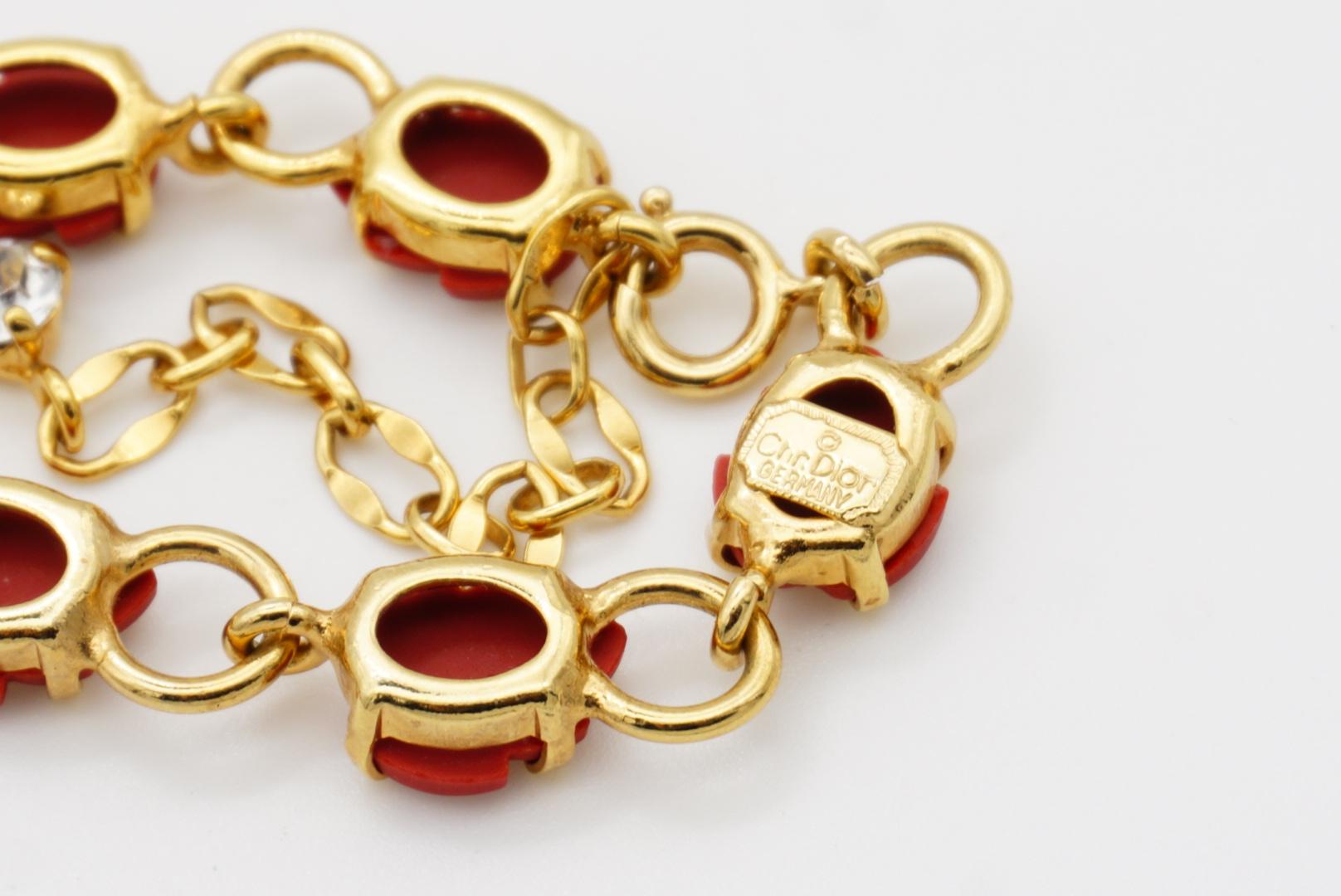 Christian Dior Vintage 1970s Large Interlocked Red Leaf Flower Openwork Necklace For Sale 7