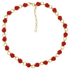 Christian Dior Vintage 1970s Large Interlocked Red Leaf Flower Openwork Necklace