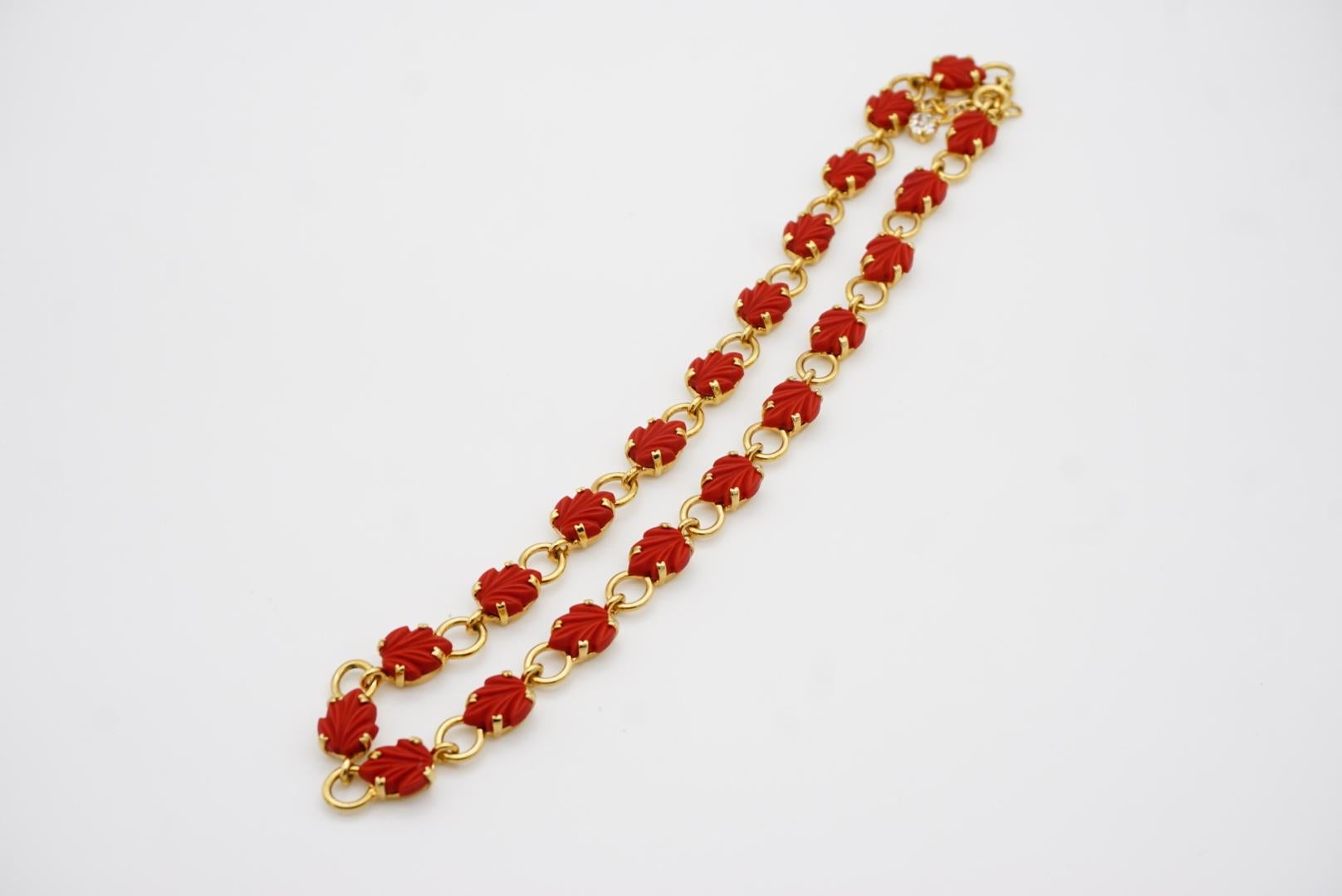 Christian Dior Vintage 1970s Large Interlocked Red Leaf Flower Openwork Necklace For Sale 4