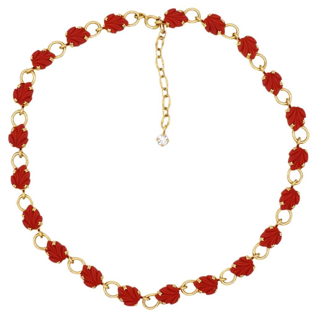 Christian Dior Vintage 1970er Jahre Große durchbrochene Halskette mit ineinandergreifenden roten Blattblumen und Blumen